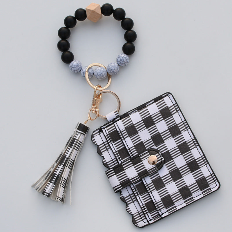 Wholesale Card Holder Pu Tassel Beads Bracelet Wallet Keychain